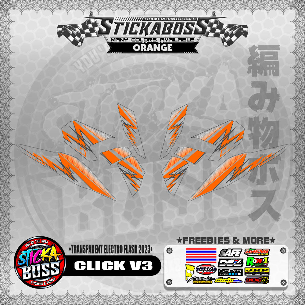 【PREMIUM UV PRINT】TRANSPARENT CLICK 125 V3 STICKER DECALS ( ELECTRO FLASH 2023 )【WITH FREEBIES】