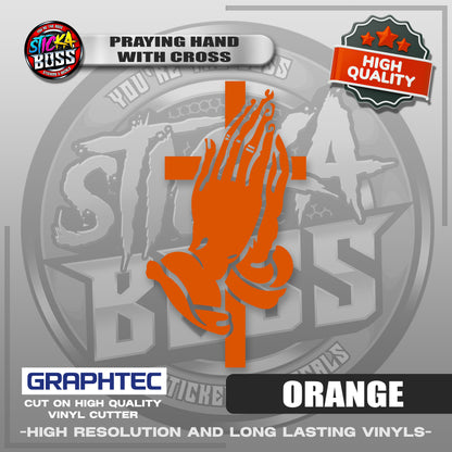 PRAYING HAND WITH CROSS | VINYL WATERPROOF CUT-OUT STICKER DECALS【Stickaboss】