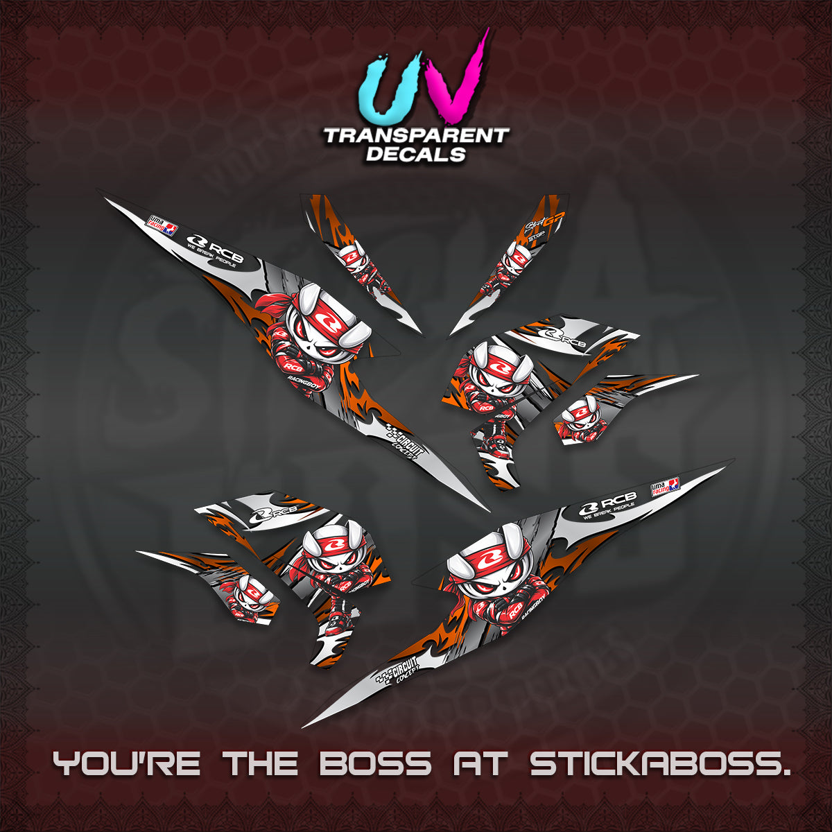 BEAT FI V3 UV TRANSPARENT DECALS (2026 NEW RCB 2.0 DESIGN) STICKER KITS BY STICKABOSS