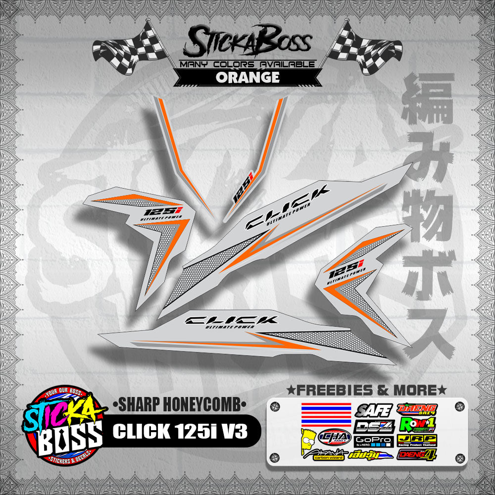 CLICK 125i V3 DECALS ( SHARP HONEYCOMB )【WITH FREEBIES】