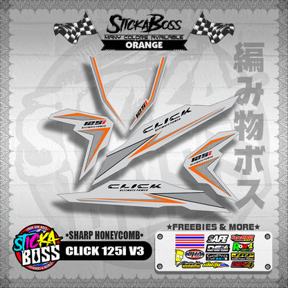 CLICK 125i V3 DECALS ( SHARP HONEYCOMB )【WITH FREEBIES】