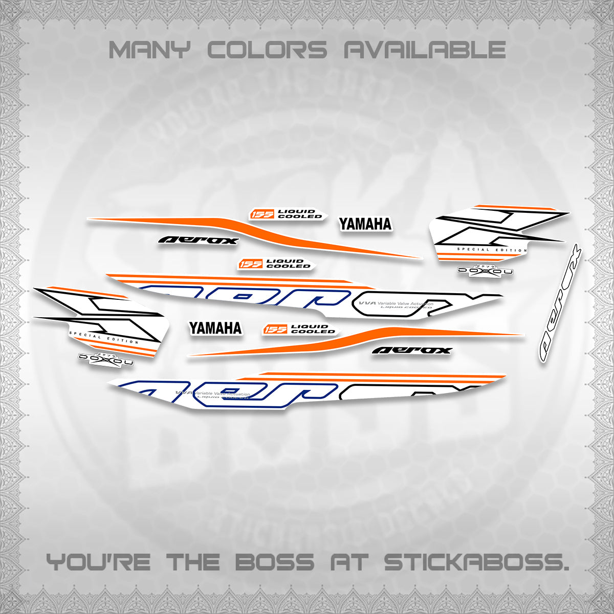 AEROX 155 V1 FOR WHITE DECALS (2026 CYBER STYLE 01) STICKER KITS BY STICKABOSS
