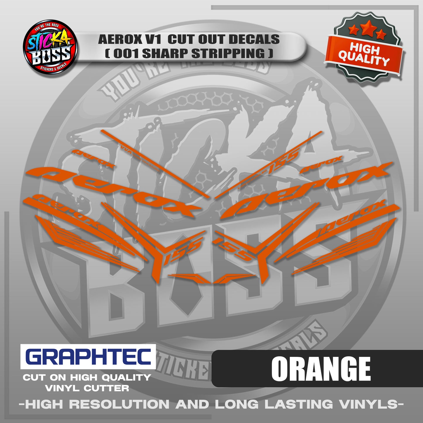 AEROX V1 CUT OUT DECALS ( 001 SHARP STRIPPING ) | VINYL WATERPROOF CUT-OUT STICKER DECALS