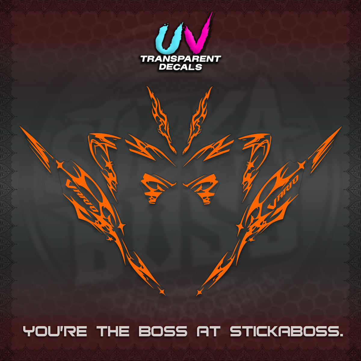CLICK 125 V4 VARIO UV TRANSPARENT DECALS (2026 TRIBAL LIGHTNING DESIGN) STICKER KITS BY STICKABOSS