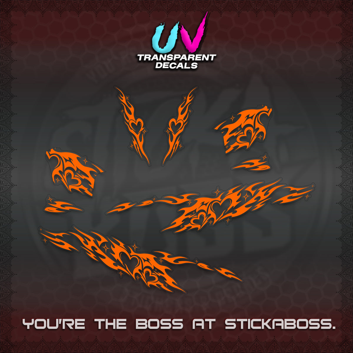 CLICK 125 V2 UV TRANSPARENT DECALS (2026 TRIBAL HEART DESIGN) STICKER KITS BY STICKABOSS