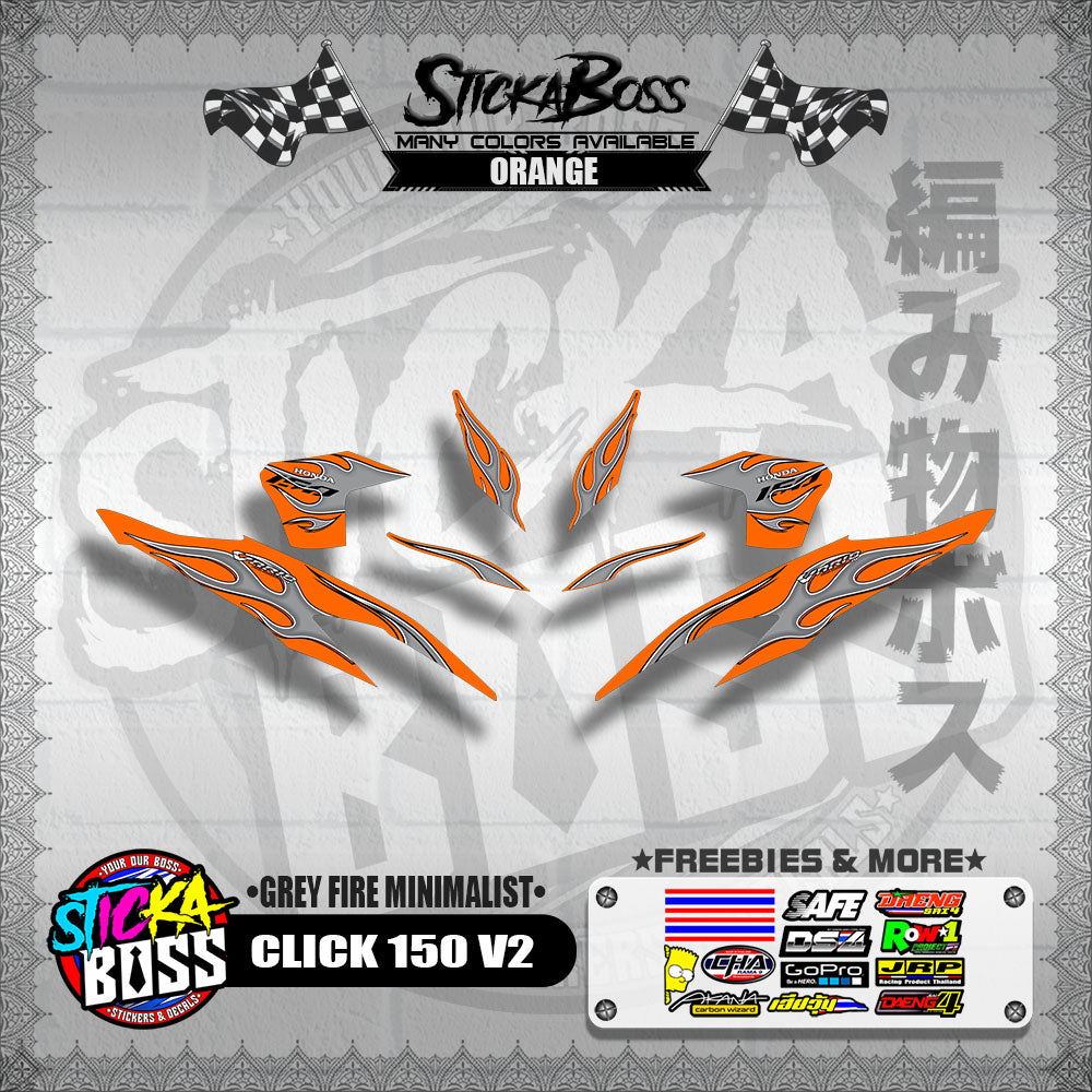 CLICK 150 V2 DECALS ( GREY FIRE MINIMALIST )【WITH FREEBIES】