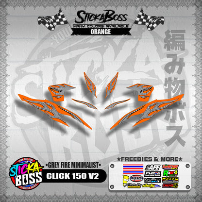 CLICK 150 V2 DECALS ( GREY FIRE MINIMALIST )【WITH FREEBIES】