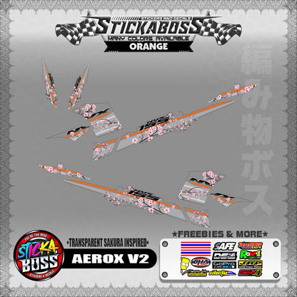 【PREMIUM UV PRINT】TRANSPARENT AEROX 155 V2 ( SAKURA INSPIRED )【WITH FREEBIES】