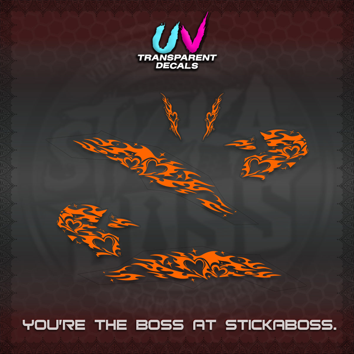 CLICK 125 V3 UV TRANSPARENT DECALS (2026 TRIBAL HEART DESIGN) STICKER KITS BY STICKABOSS