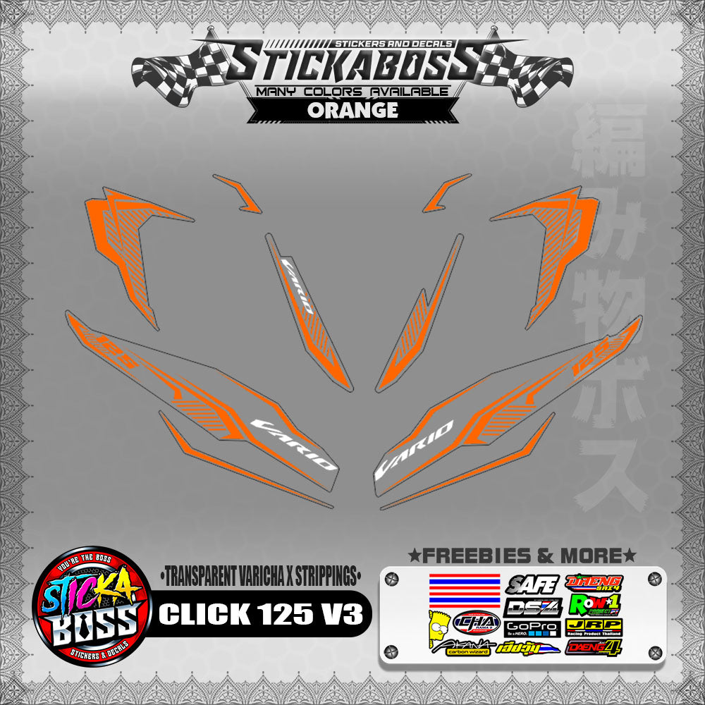 [ PREMIUM UV PRINT ] TRANSPARENT CLICK 125 V3 DECALS ( VARICHA X STRIPPINGS )【WITH FREEBIES】