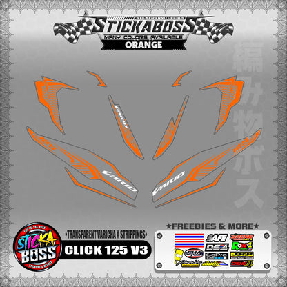 [ PREMIUM UV PRINT ] TRANSPARENT CLICK 125 V3 DECALS ( VARICHA X STRIPPINGS )【WITH FREEBIES】