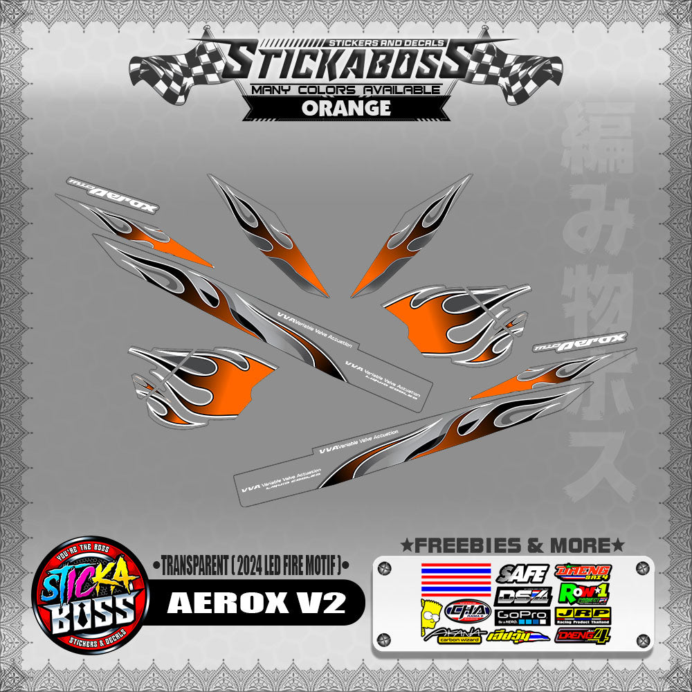 [ PREMIUM UV PRINT ] TRANSPARENT AEROX V2 DECALS ( 2024 LED FIRE MOTIF )【WITH FREEBIES】