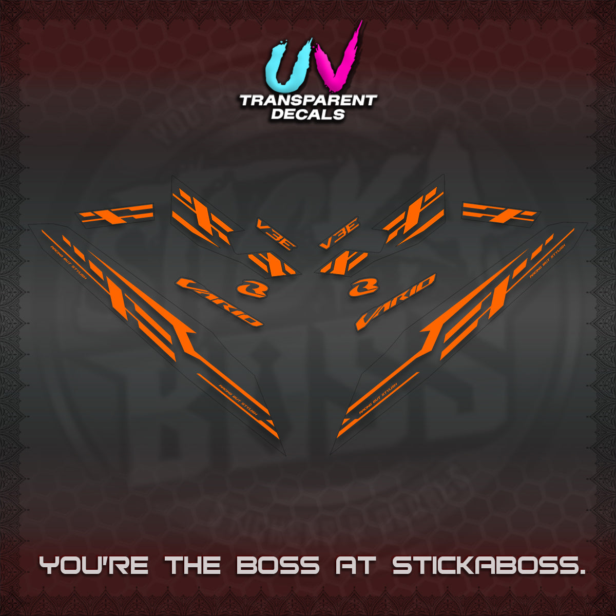 CLICK V3 UV TRANSPARENT VARIO DECALS (2026 V3E 001 DESIGN)STICKER KITS By STICKABOSS