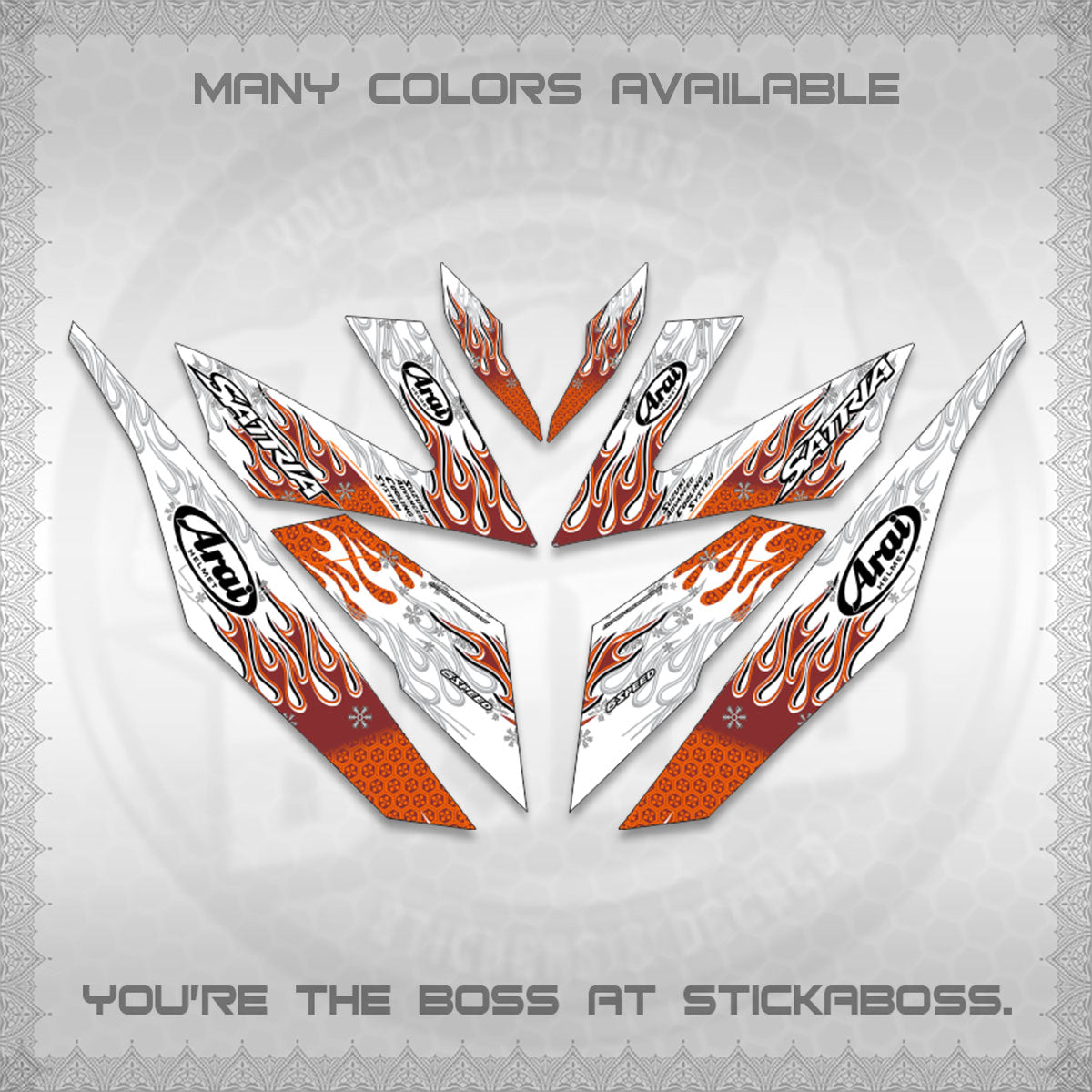 RAIDER 150 Fi FOR WHITE SATRIA DECALS(ARAI API NEW TERBARU VIRAL ELEGAN)STICKER DECALS By STICKABOSS