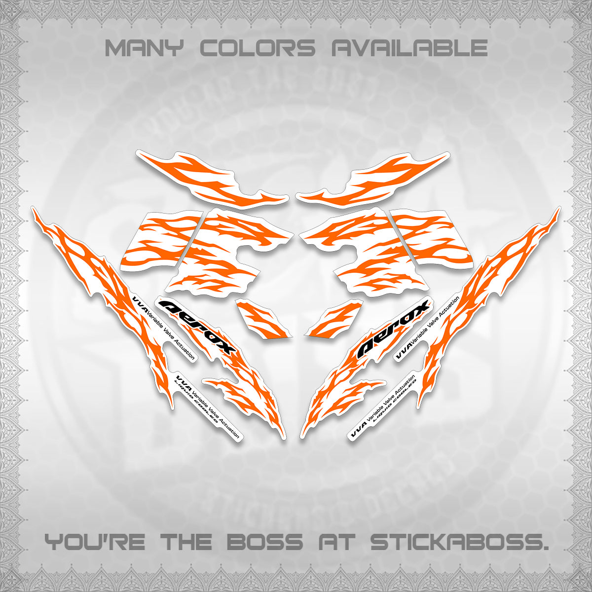 AEROX 155 V2 FOR WHITE DECALS (2026 TRIBAL LIGHTNING DESIGN) STICKER KITS BY STICKABOSS