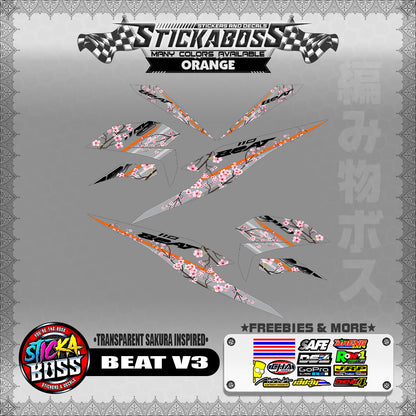 【PREMIUM UV PRINT】TRANSPARENT BEAT FI V3 STICKER DECALS ( SAKURA INSPIRED )【WITH FREEBIES】