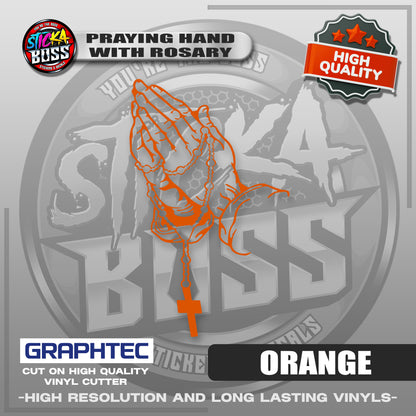 PRAYING HAND WITH ROSARY | VINYL WATERPROOF CUT-OUT STICKER DECALS【Stickaboss】