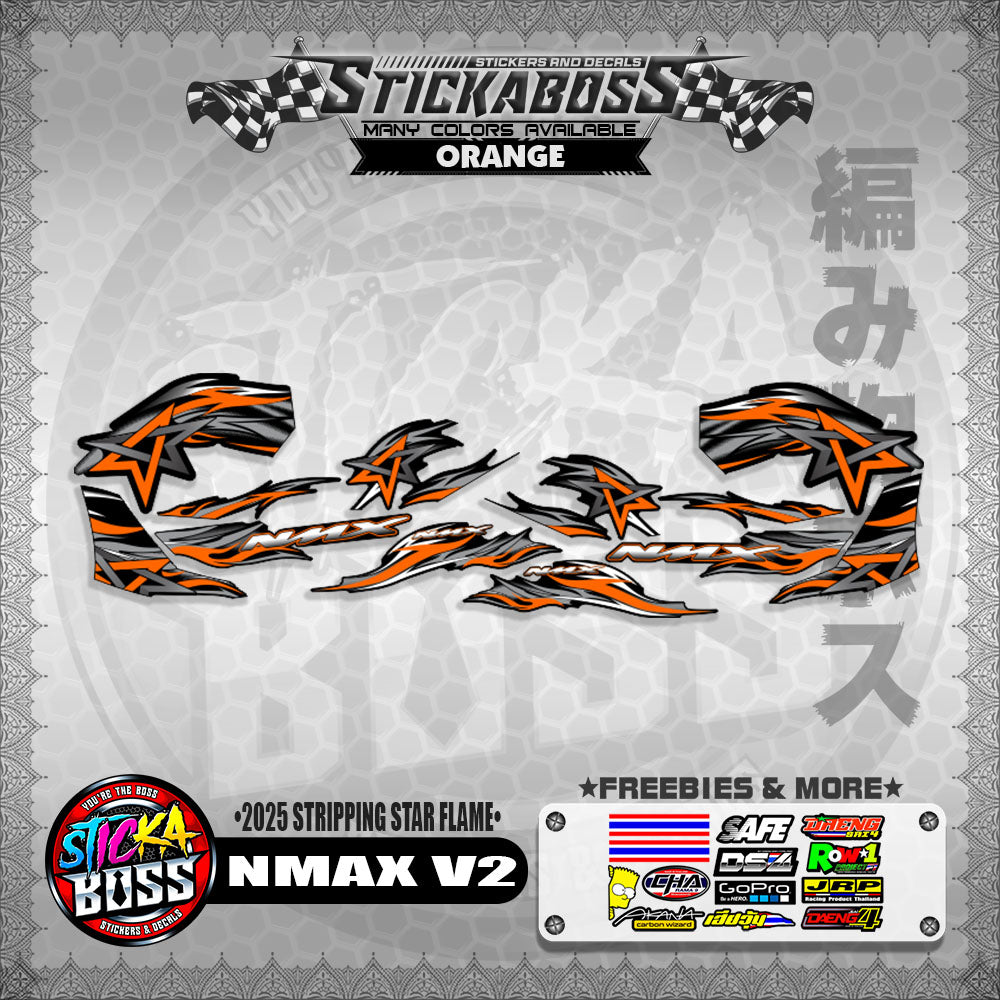 NMAX V2 STICKER DECALS ( 2025 STRIPPING STAR FLAME )【WITH FREEBIES】