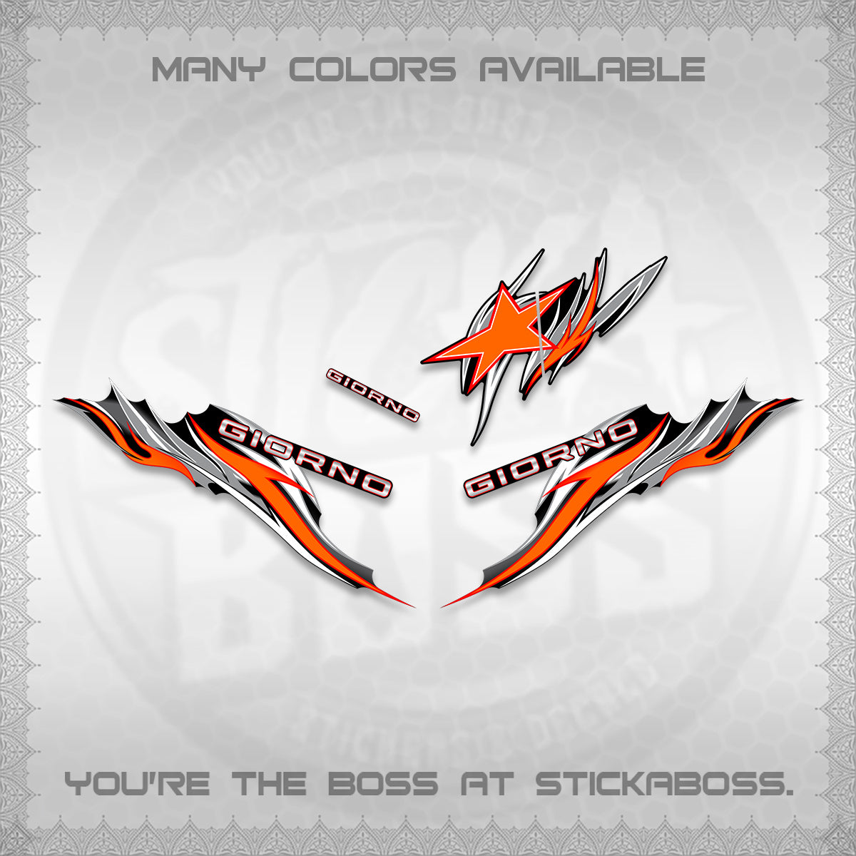 GIORNO 125 DECALS (2026 NEW TRIBAL FIRE NTN) STICKER DECALS BY STICKABOSS