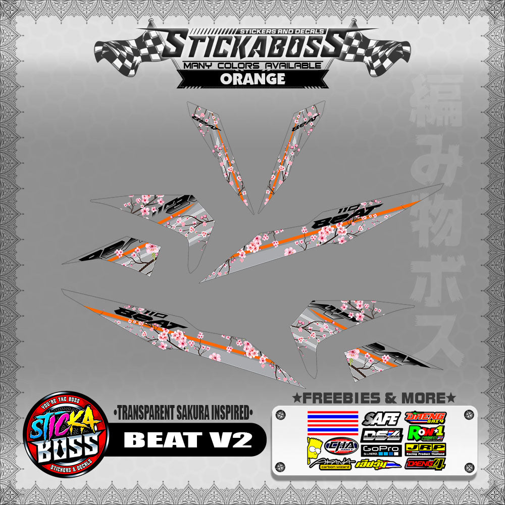 【PREMIUM UV PRINT】TRANSPARENT BEAT FI V2 STICKER DECALS ( SAKURA INSPIRED )【WITH FREEBIES】