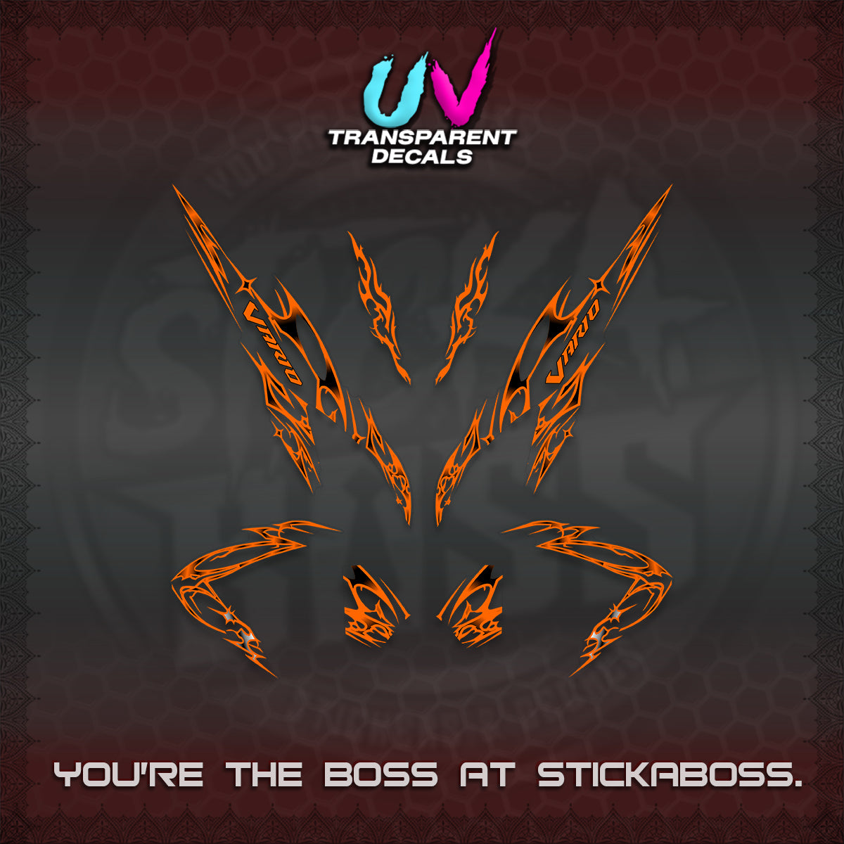 CLICK 125 V2 VARIO UV TRANSPARENT DECALS (2026 TRIBAL LIGHTNING DESIGN) STICKER KITS BY STICKABOSS