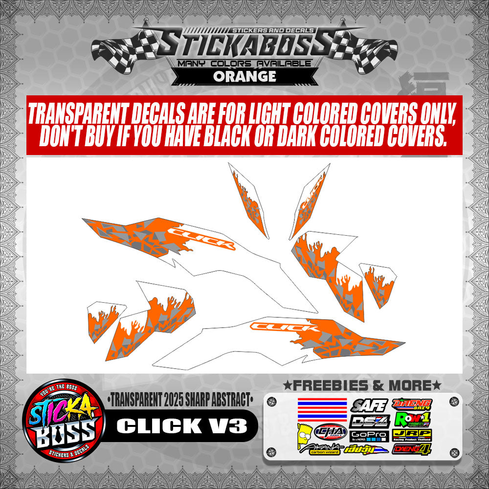 CLICK V3 INDO STICKER DECALS ( TRANSPARENT 2025 SHARP ABSTRACT )【WITH FREEBIES】
