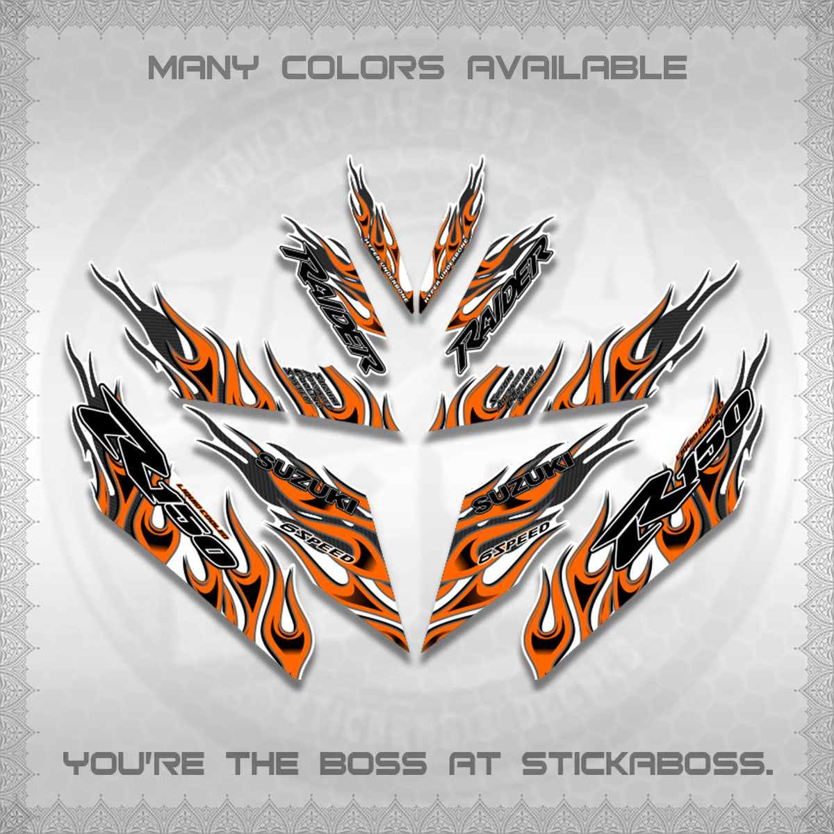 RAIDER 150 Fi FOR WHITE DECALS (API TERBARU VIRAL ELEGAN)STICKER DECALS BY STICKABOSS