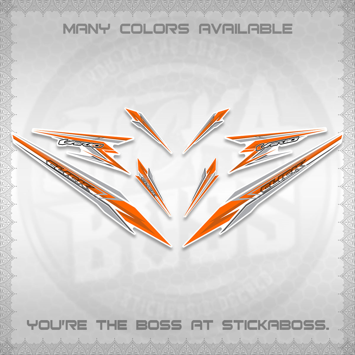 CLICK 160 VARIO FOR WHITE DECALS (2026 SHARP 00-A1 DESIGN)STICKER KITS By STICKABOSS