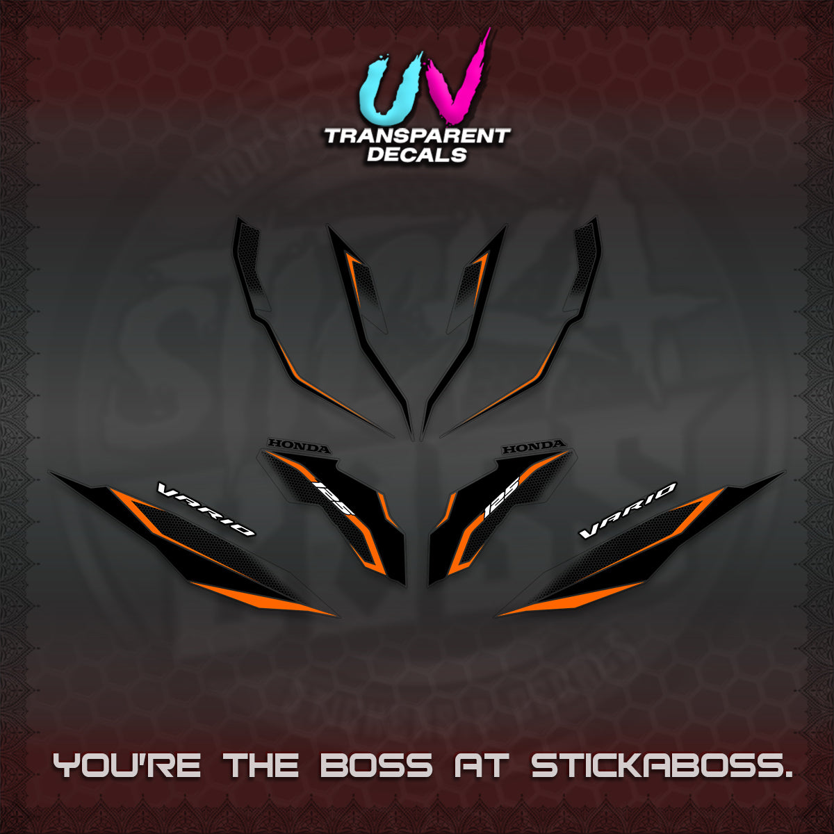 CLICK 125 V3 VARIO UV TRANSPARENT DECALS (2026 INDO HONEYCOMB DESIGN) STICKER DECALS By STICKABOSS