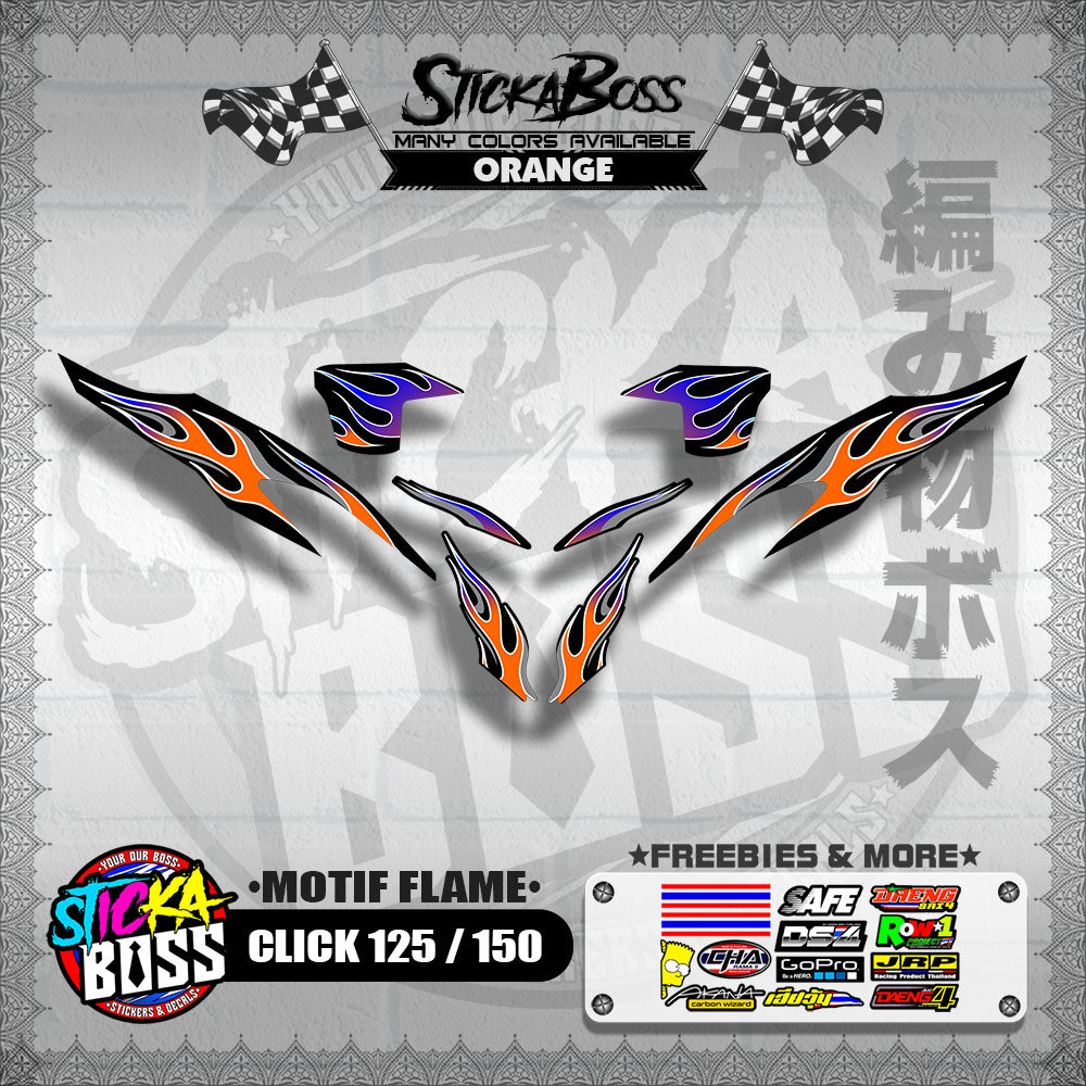 CLICK 125 / 150 V2 DECALS ( MOTIF FLAME )【WITH FREEBIES】
