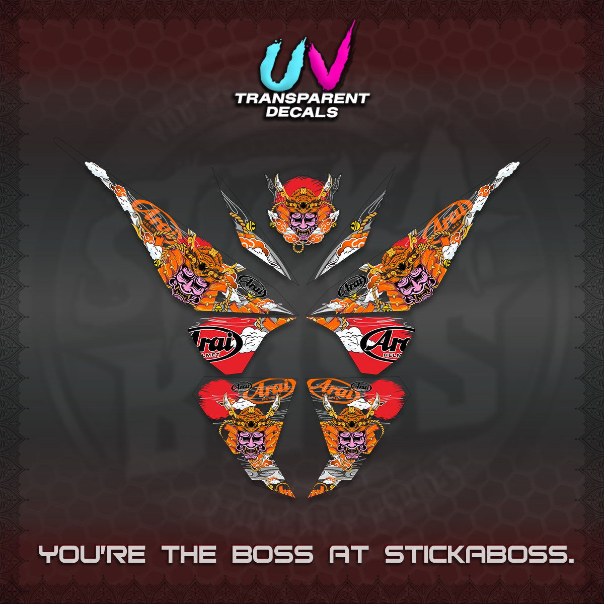 CLICK 125 V1 VARIO UV TRANSPARENT DECALS (2026 NEW SAMURAI MOTIF) STICKER KITS BY STICKABOSS