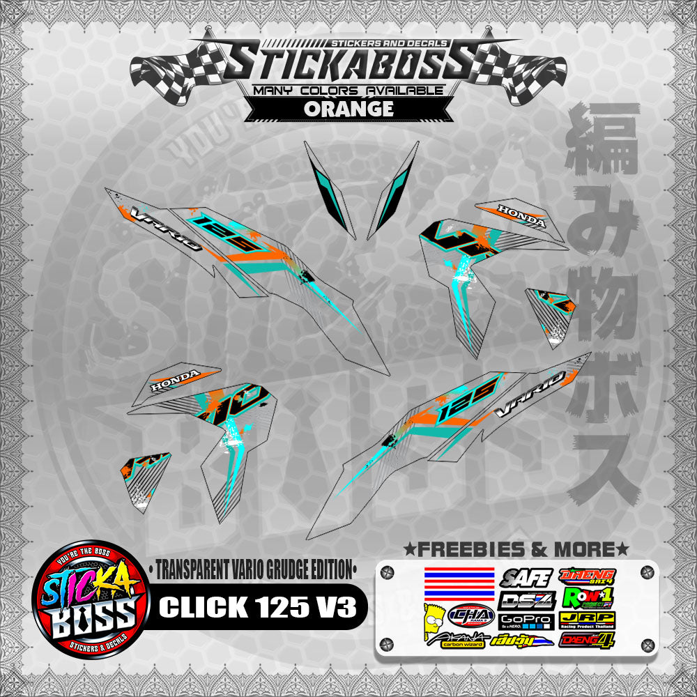 [PREMIUM UV PRINT] TRANSPARENT CLICK 125 V3 DECALS ( VARIO GRUDGE EDITION )【WITH FREEBIES】