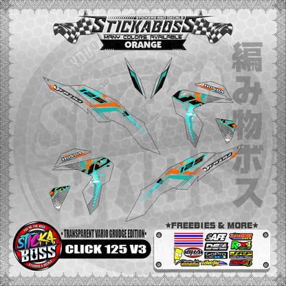 [PREMIUM UV PRINT] TRANSPARENT CLICK 125 V3 DECALS ( VARIO GRUDGE EDITION )【WITH FREEBIES】
