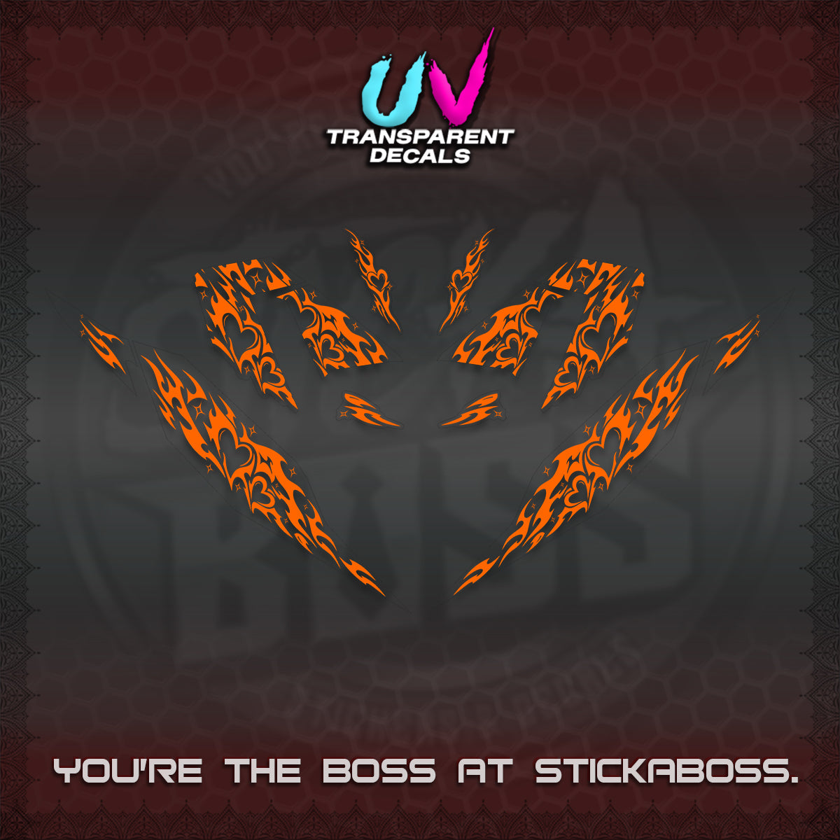 CLICK 125 V4 UV TRANSPARENT DECALS (2026 TRIBAL HEART DESIGN) STICKER KITS BY STICKABOSS