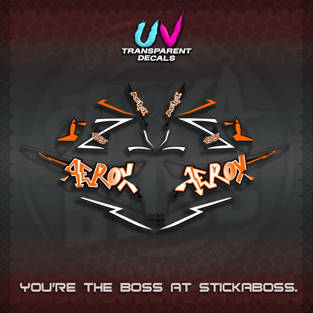 【PREMIUM UV PRINT】AEROX 155 V2 DECALS TRANSPARENT (STRIPING GRAFITY MOTIF) STICKER DECALS By STICKAB