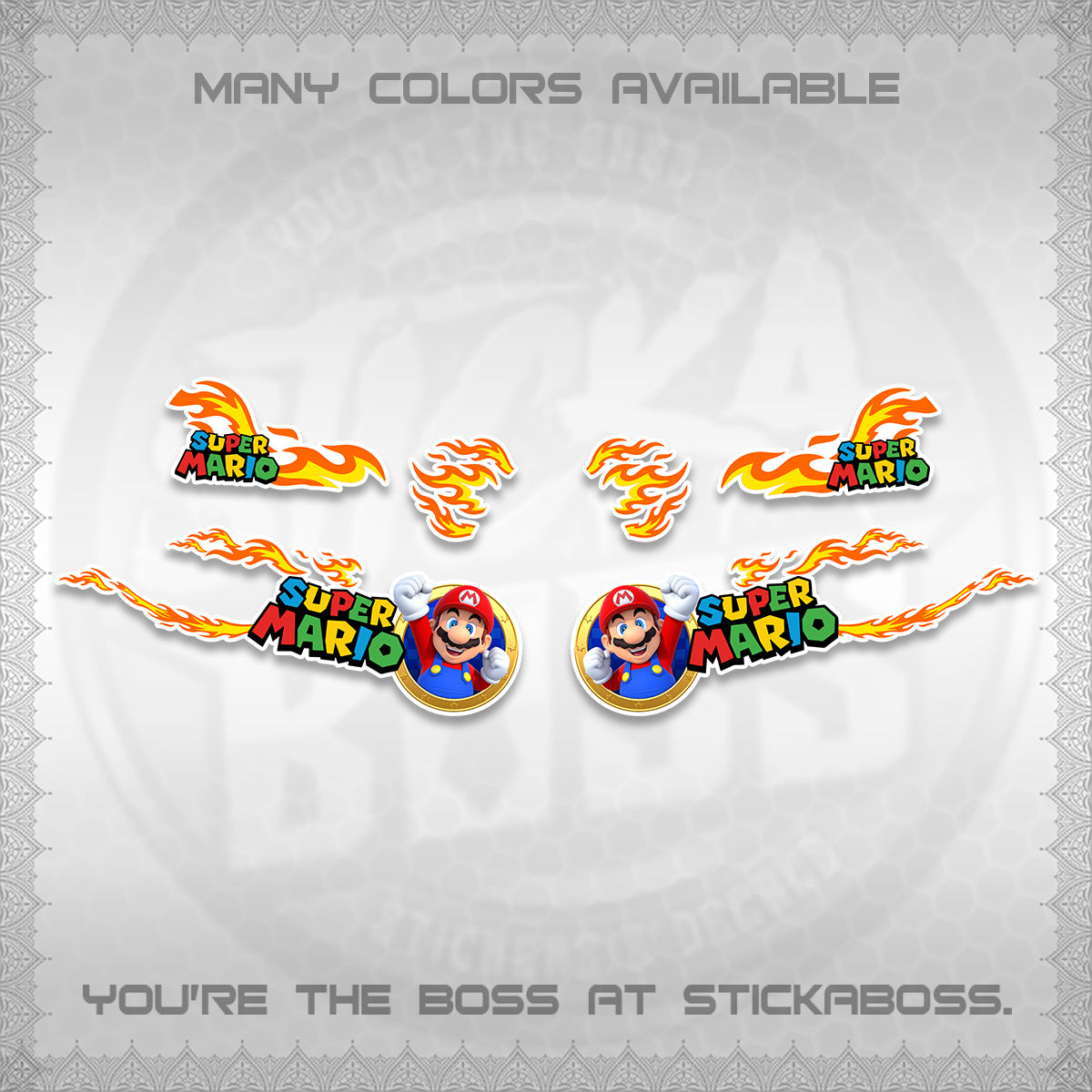 FAZZIO FOR WHITE DECALS (FLAMES 02 SUPER-M MOTIF) STICKER KITS BY STICKABOSS