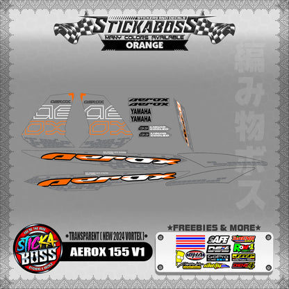 [ PREMIUM UV PRINT ] TRANSPARENT  AEROX 155 V1 DECALS ( NEW 2024 VORTEX )【WITH FREEBIES】