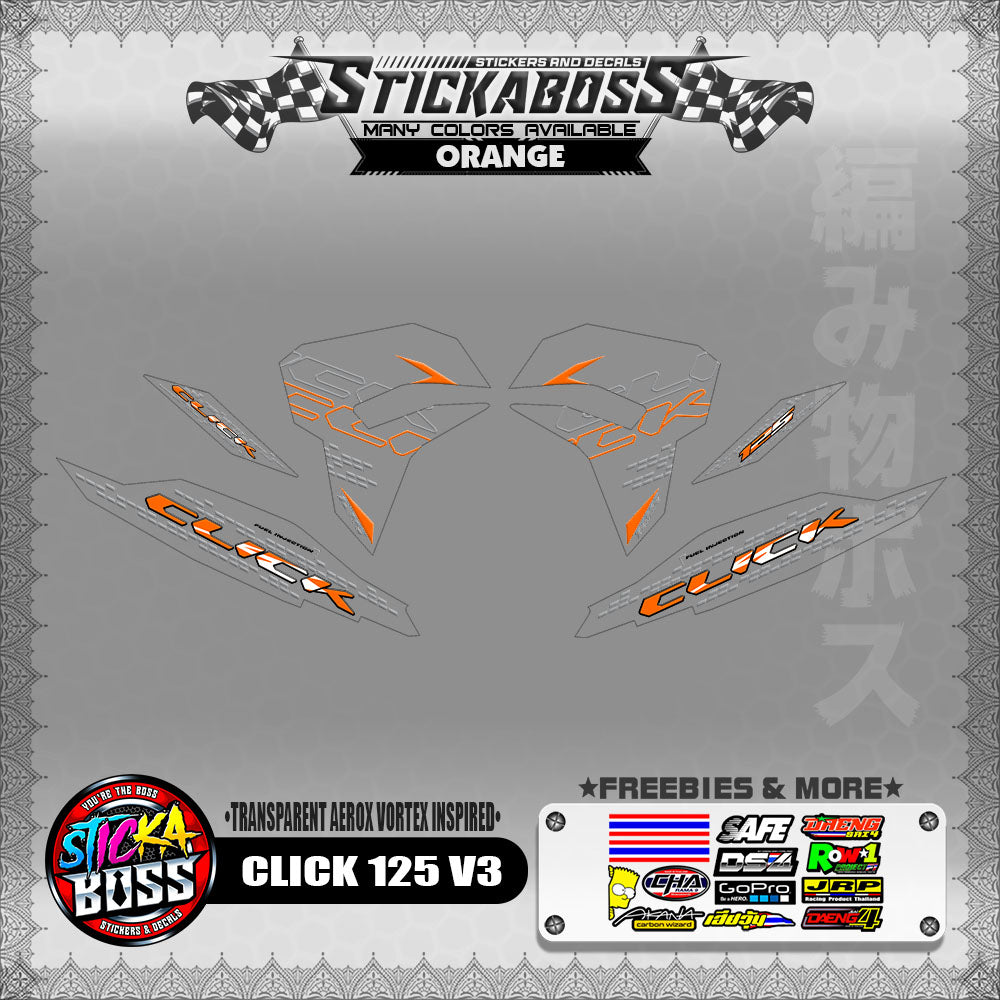 [ PREMIUM UV PRINT ] TRANSPARENT CLICK 125 V3 DECALS ( AEROX VORTEX INSPIRED )【WITH FREEBIES】