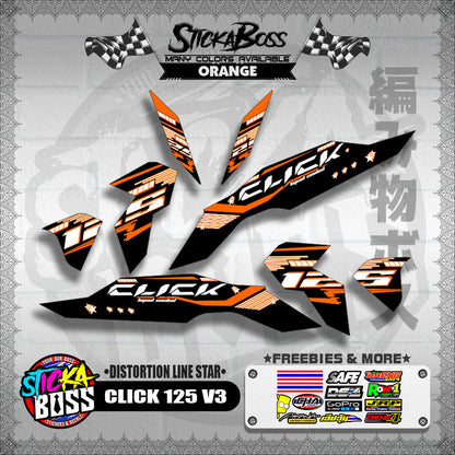 CLICK 125 V3 DECALS ( DISTORTION LINE STAR )【WITH FREEBIES】