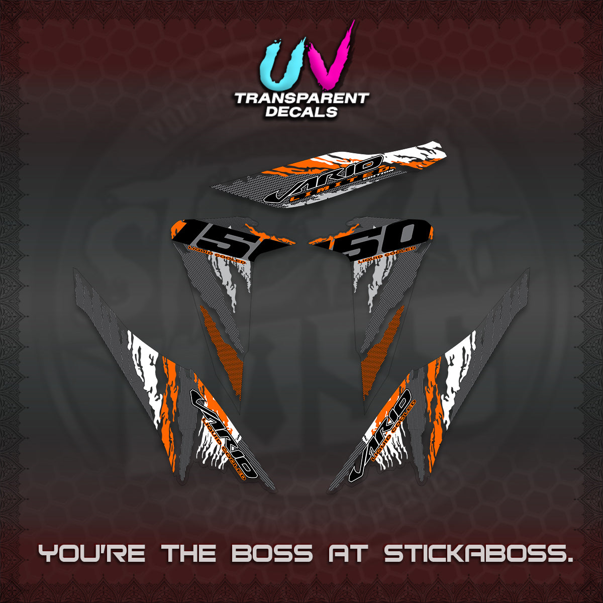 CLICK 150 V2 VARIO UV TRANSPARENT DECALS (2022 SPECIAL SPLASH DESIGN) STICKER KITS BY STICKABOSS