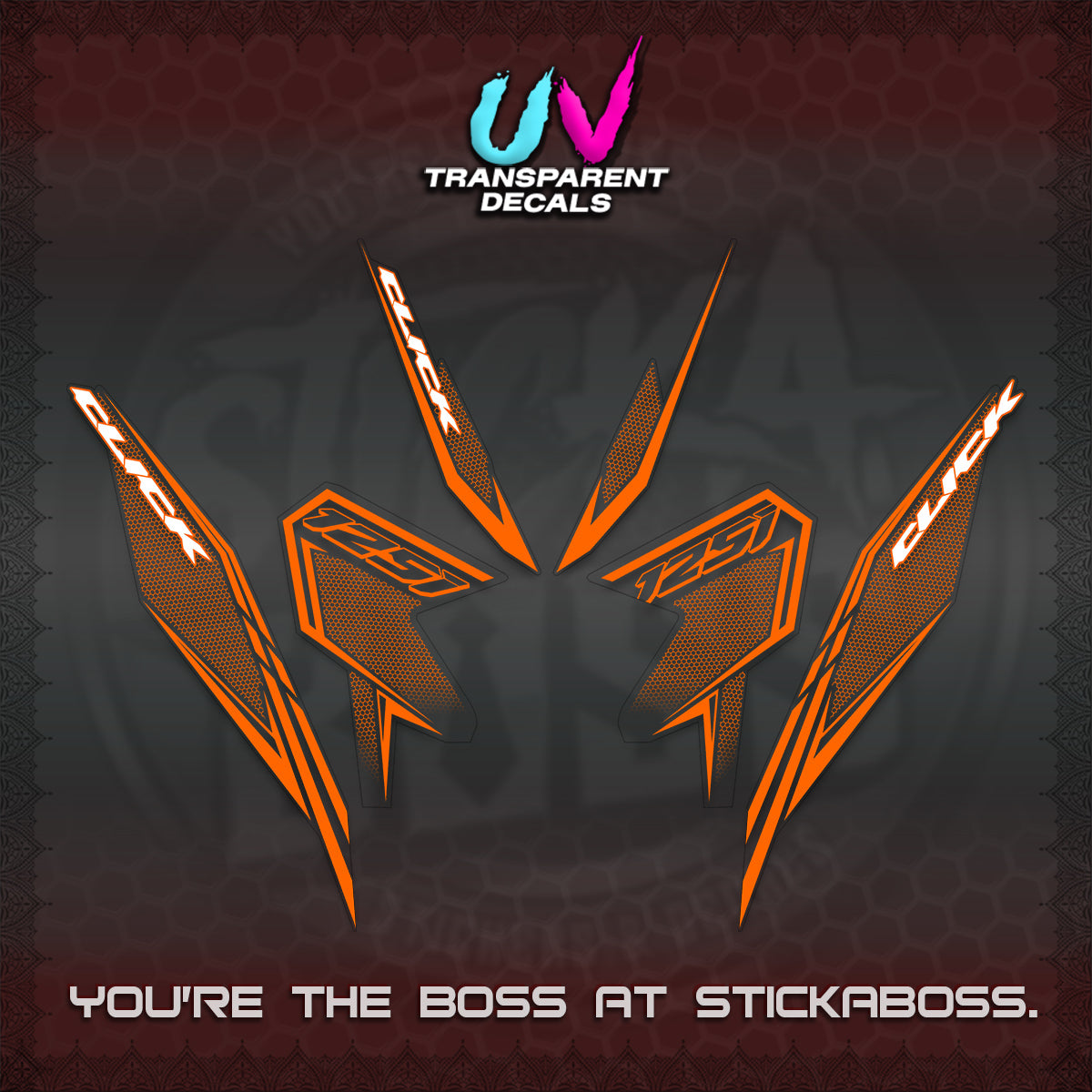 CLICK 125 V3 UV TRANSPARENT DECALS (2026 LINE UP DESIGN) STICKER KITS By STICKABOSS