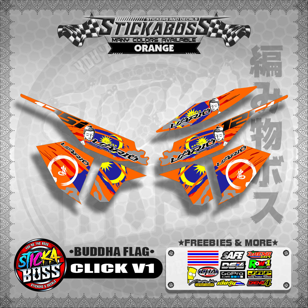 CLICK V1 MALAYSIAN STICKER DECALS ( BUDDHA FLAG )【WITH FREEBIES】