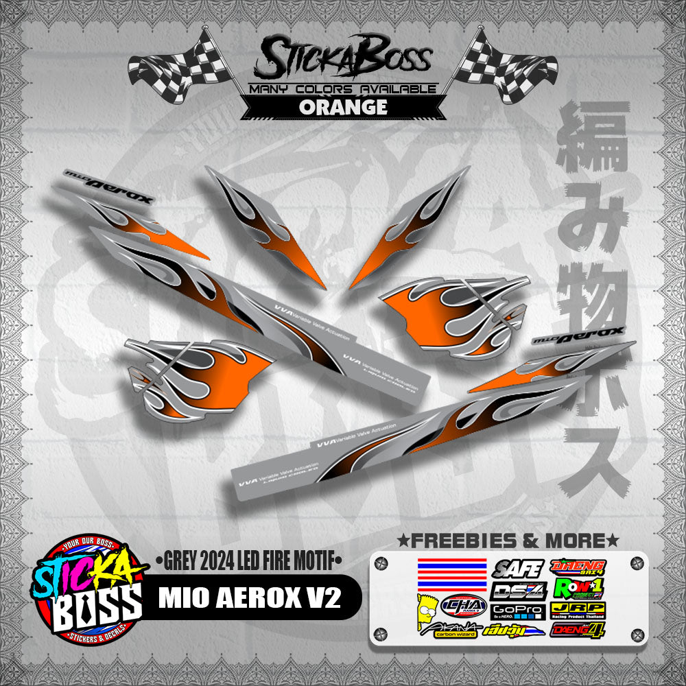 MIO AEROX V2 DECALS ( GREY 2024 LED FIRE MOTIF )【WITH FREEBIES】