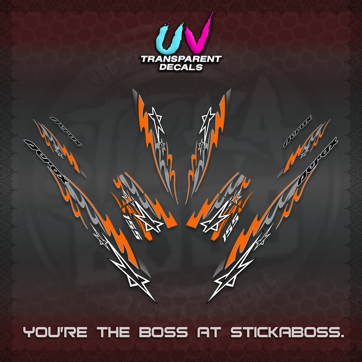 AEROX V2 INDO UV TRANSPARENT DECALS (2026 STAR 0001 MOTIF) STICKER KITS By STICKABOSS