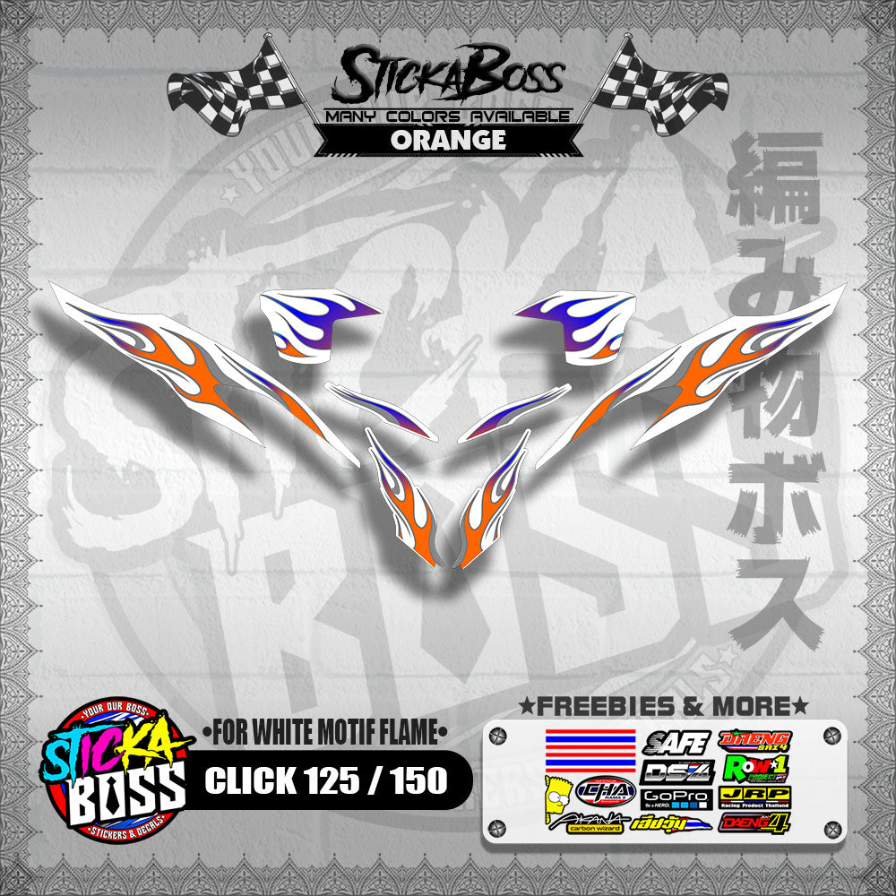 CLICK 125 / 150 V2 DECALS ( FOR WHITE MOTIF FLAME )【WITH FREEBIES】