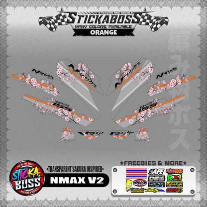 【PREMIUM UV PRINT】TRANSPARENT NMAX V2 STICKER DECALS ( SAKURA INSPIRED )【WITH FREEBIES】