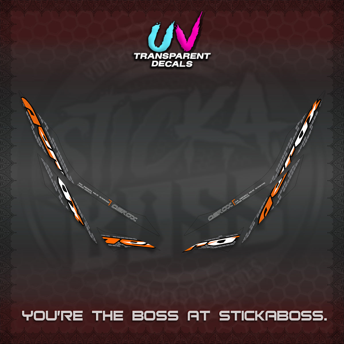 AEROX 155 V1 UV TRANSPARENT DECALS (NEW 2026 VORTEX) STICKER KITS BY STICKABOSS