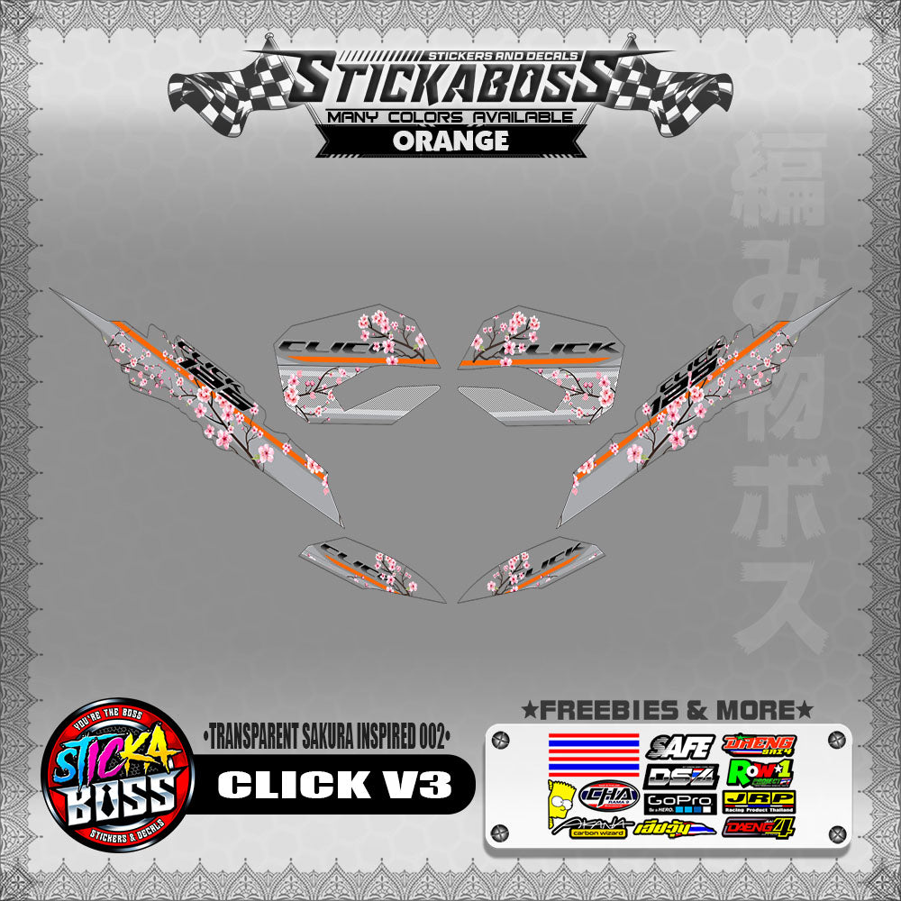 【PREMIUM UV PRINT】TRANSPARENT CLICK V3 DECALS ( SAKURA INSPIRED 002 )【WITH FREEBIES】