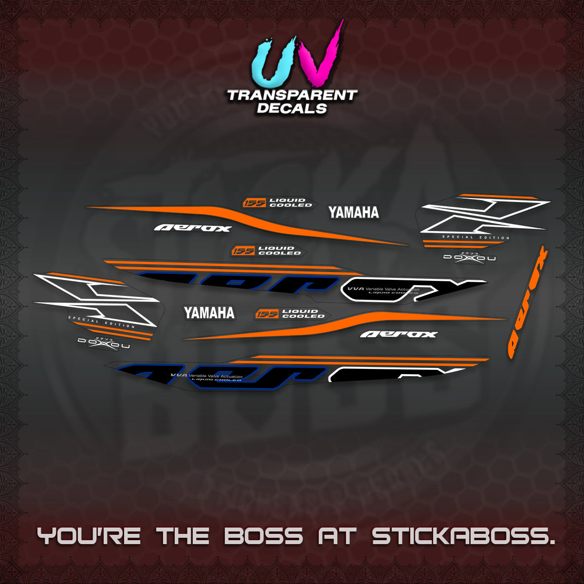 AEROX 155 V1 UV TRANSPARENT DECALS (2026 CYBER STYLE 01) STICKER KITS BY STICKABOSS