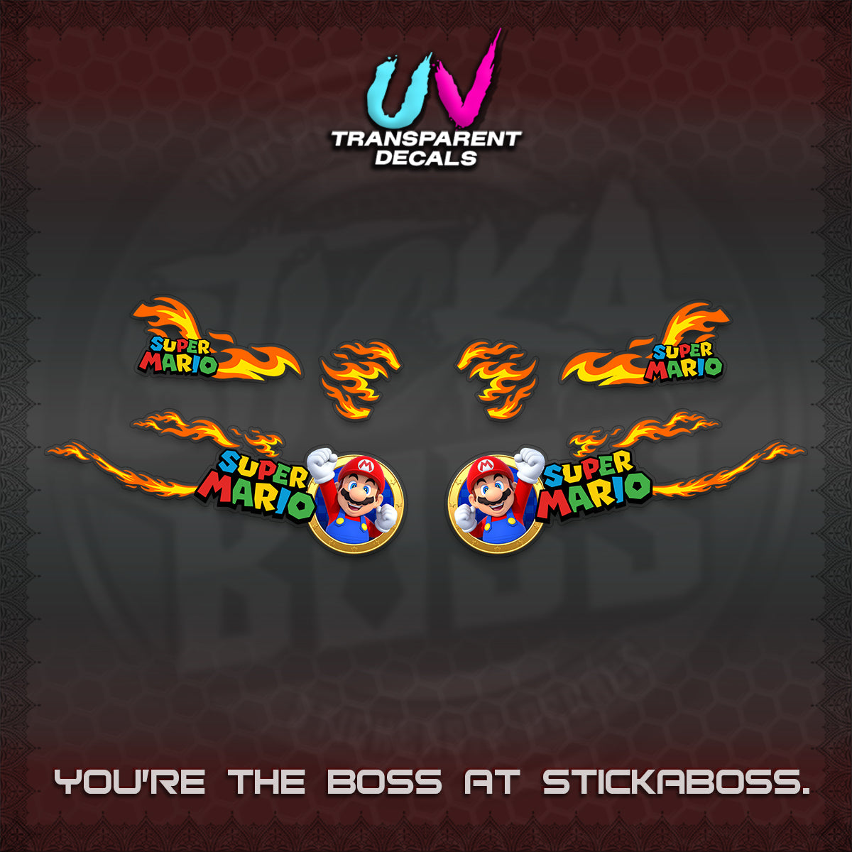FAZZIO UV TRANSPARENT DECALS (FLAMES 02 SUPER-M MOTIF) STICKER KITS BY STICKABOSS